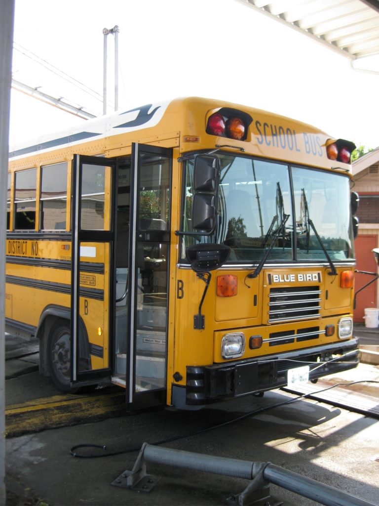 This is the front-loading area of a school bus.