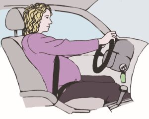 This is a pictorial representation of how the seat belt should fit on a pregnant person.