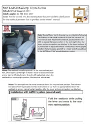 Toyota Sienna Toyota Sienna: For the second row, the manufacturer has provided this clarification for the seatback position that is specified in the owner’s manual.